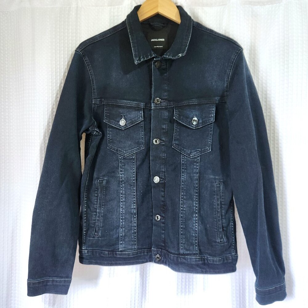 Jack and Jones Denim Jacket Men's Med. Trucker Jean Dark Blue Jeans Intelligence